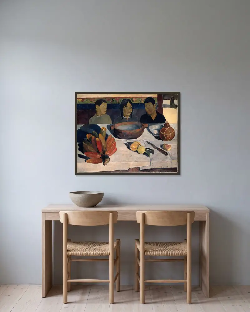 The Meal, also called Bananas av Paul Gauguin inramad på en vägg