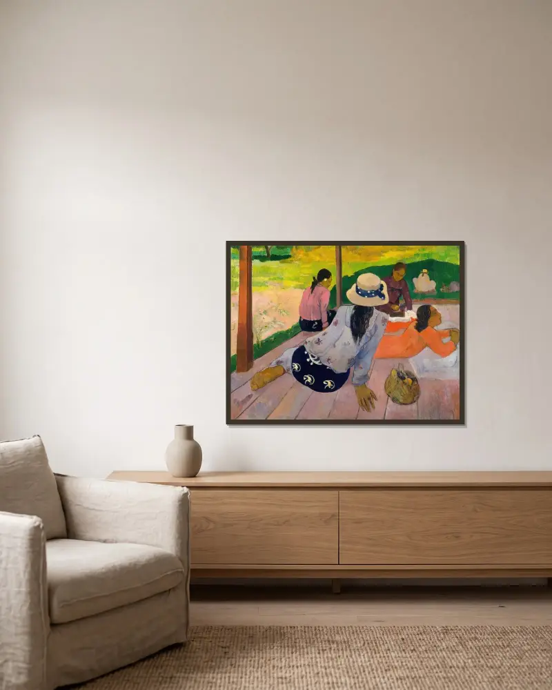 Die Mittagsruhe von Paul Gauguin gerahmt an einer Wand