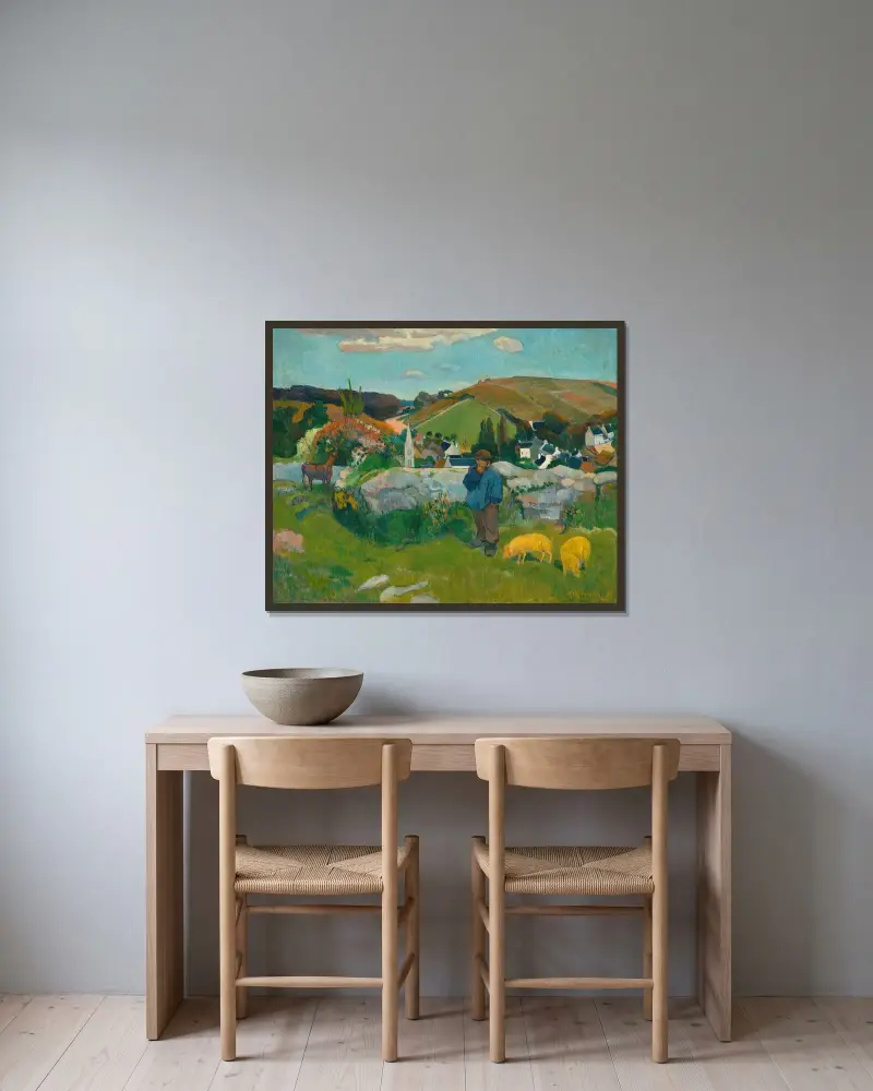 The Swineherd av Paul Gauguin inramad på en vägg