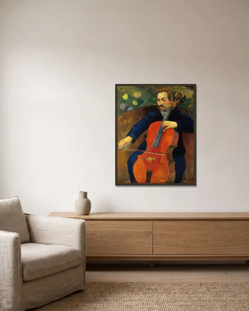 The Violoncellist Schneklud av Paul Gauguin inramad på en vägg