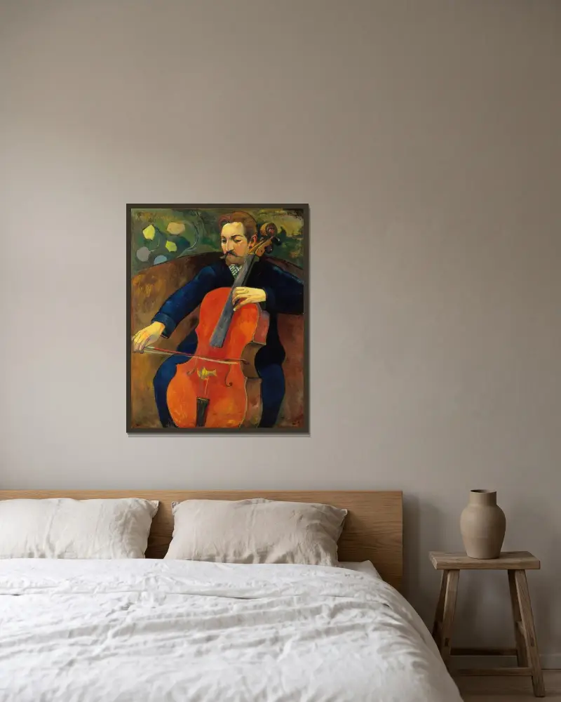 The Violoncellist Schneklud av Paul Gauguin inramad på en vägg