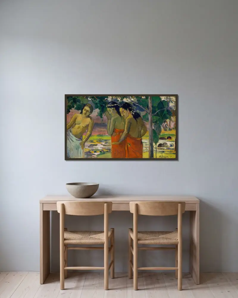 Three Tahitian Women av Paul Gauguin inramad på en vägg