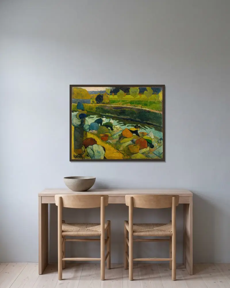 Washerwomen av Paul Gauguin inramad på en vägg