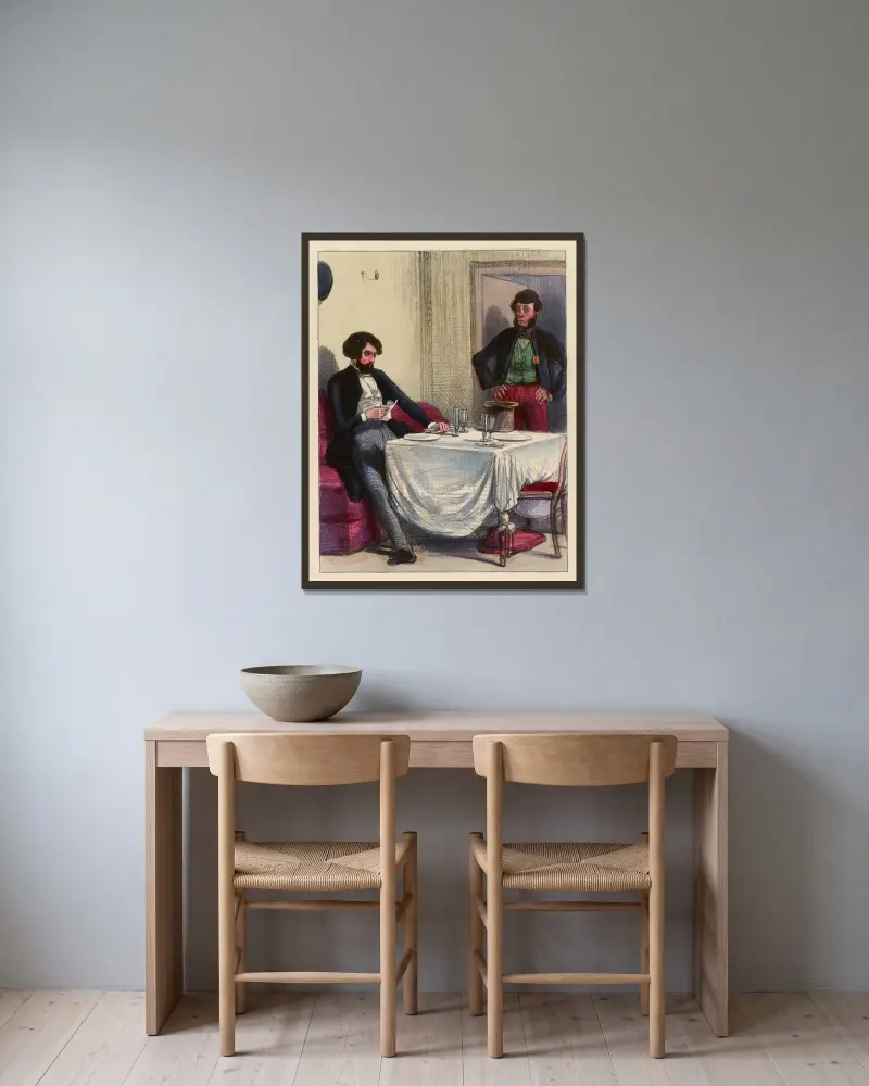 A monsieur Anatole qui attends dans un cabinet de la Poissonnerie av Paul Gavarni inramad på en vägg