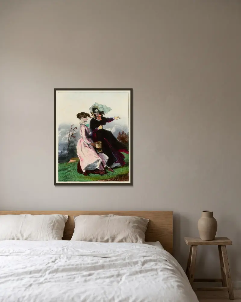A Montmartre av Paul Gavarni inramad på en vägg