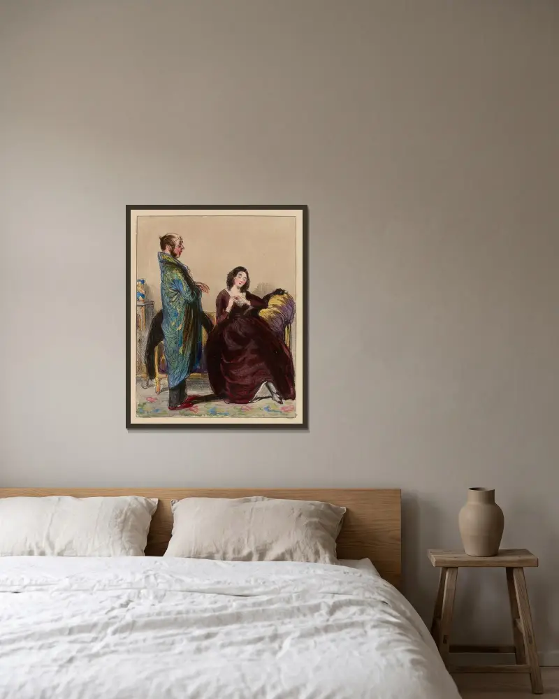 Allez au bal de l’opéra avec Madame de Coquardeau. quelqu’aveugle qu’elle soit, une noblesse qui, songez-y-bien von Paul Gavarni gerahmt an einer Wand
