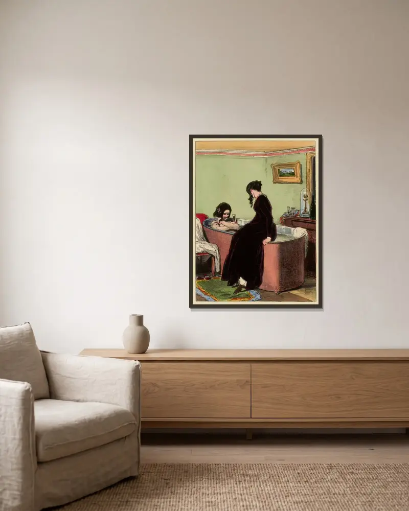 Was unsere Gefühle doch sind von Paul Gavarni gerahmt an einer Wand