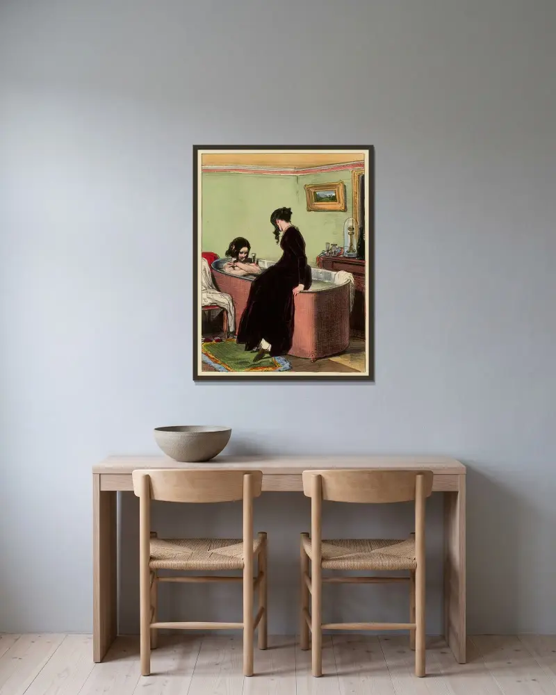 Was unsere Gefühle doch sind von Paul Gavarni gerahmt an einer Wand
