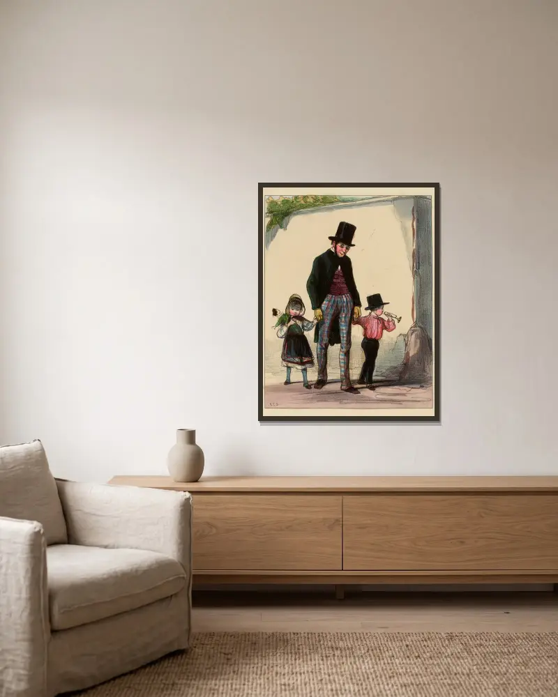 C’est bien drôle que ma femme devait diner chez Maman Coquardeau et que je n’y trouve que les petits. c’est bien drô av Paul Gavarni inramad på en vägg