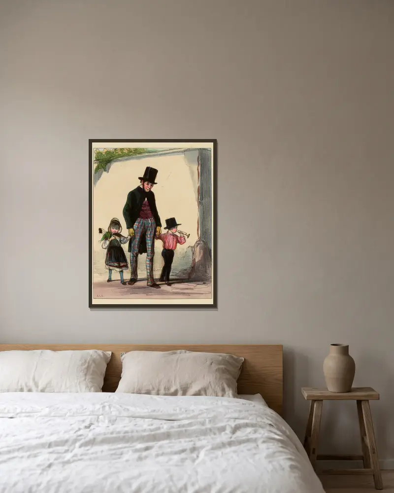 C’est bien drôle que ma femme devait diner chez Maman Coquardeau et que je n’y trouve que les petits. c’est bien drô av Paul Gavarni inramad på en vägg