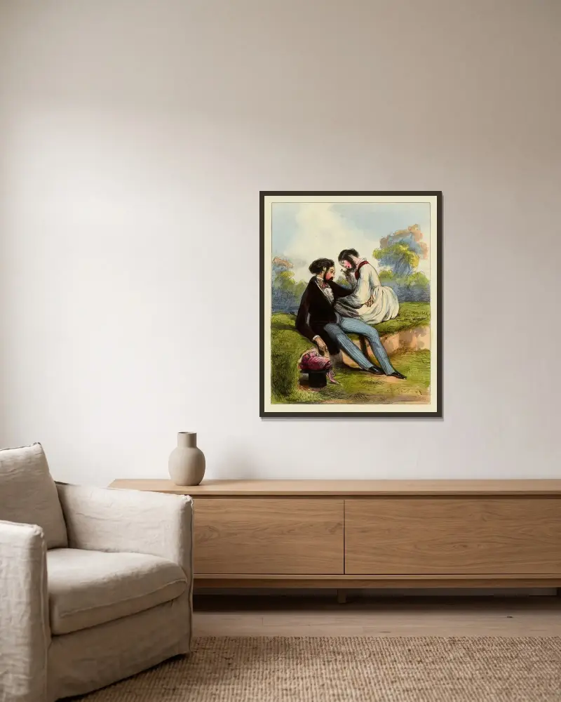 Versuch doch einmal, mich nicht zu allen Urteilen zu führen, wenn du erst königlicher Staatsanwalt bist, dann wirst du sehen, 1839 von Paul Gavarni gerahmt an einer Wand