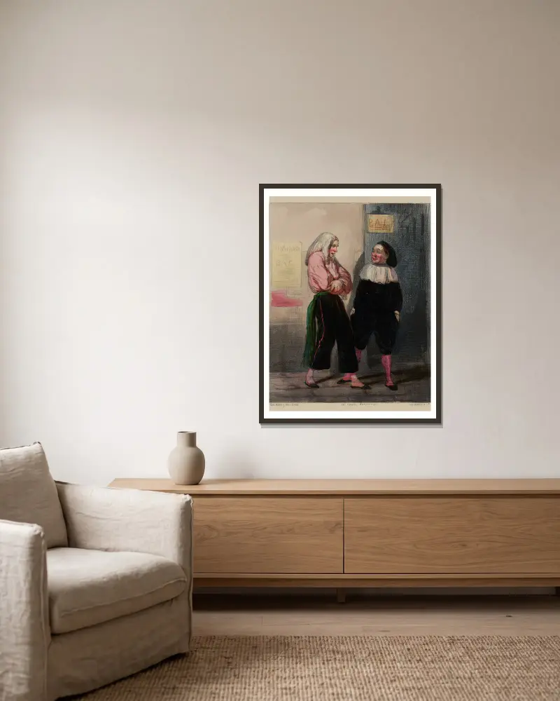 Und deine Ehefrau?, 1840 von Paul Gavarni gerahmt an einer Wand
