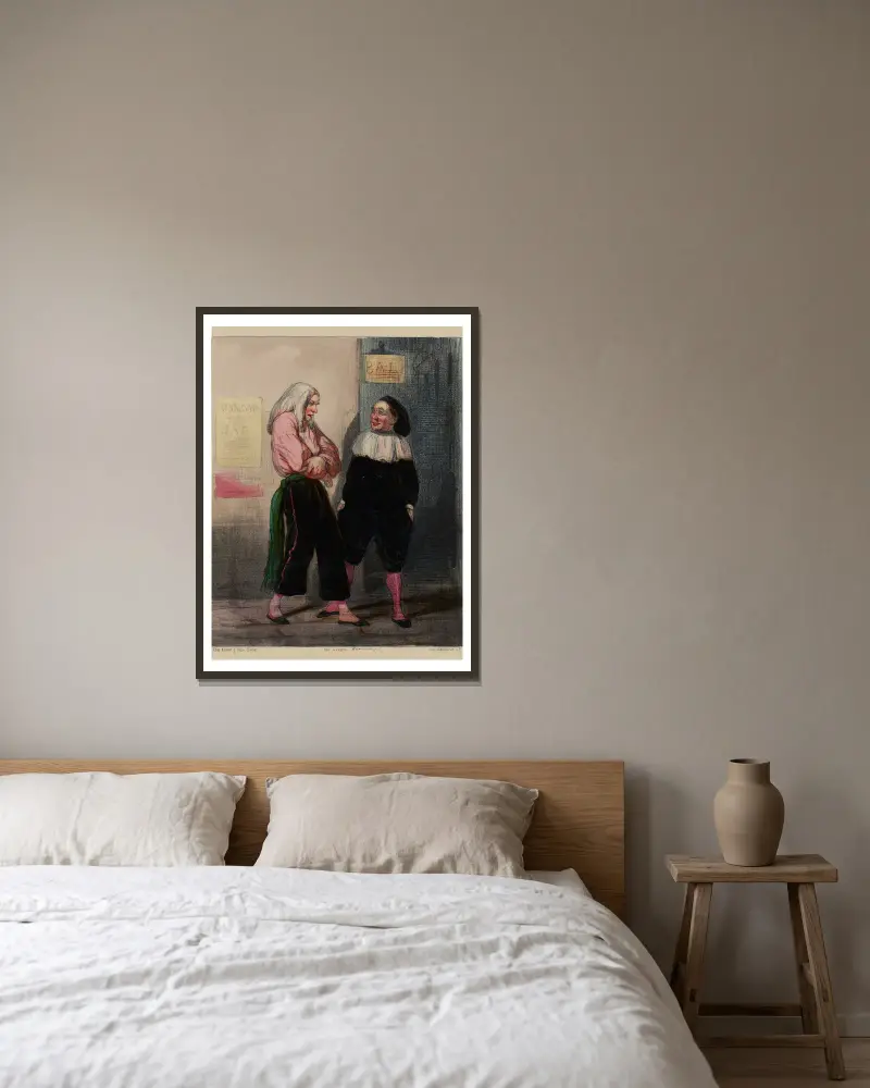 Und deine Ehefrau?, 1840 von Paul Gavarni gerahmt an einer Wand