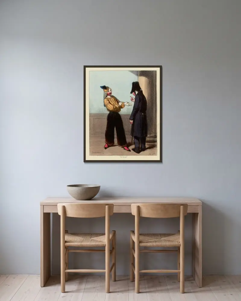 Je vous dis que vous avez dansé d’une façon. que. enfin, il ne fallait pas. ainsi que votre femme la même chose av Paul Gavarni inramad på en vägg