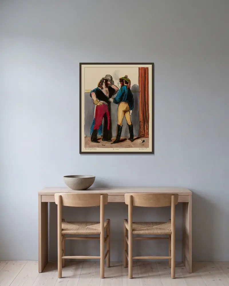 J’te parie mon Alezan doré contre la vicomtesse que j’emporte ce soir le petit rat du baron av Paul Gavarni inramad på en vägg