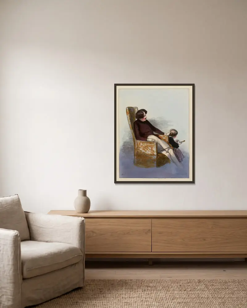 Der Stock, den Papa im Schrank von Mama gefunden hat, an dem Tag, als er so wütend war, er war viel schöner als von Paul Gavarni gerahmt an einer Wand