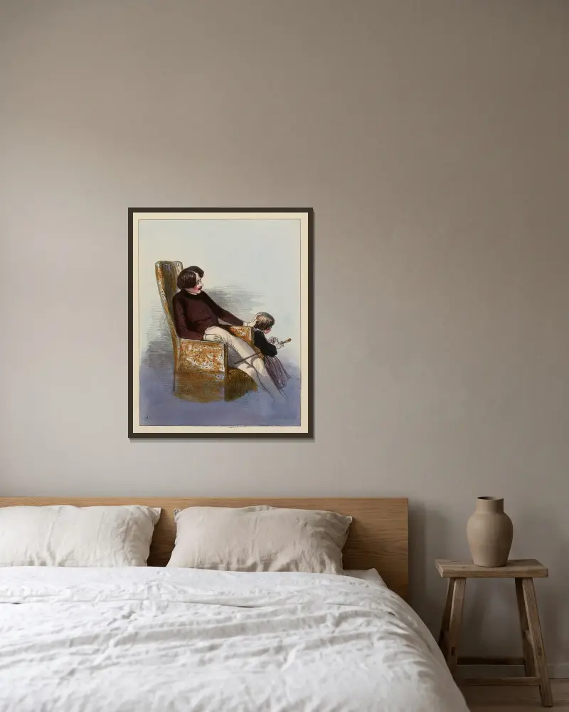 Der Stock, den Papa im Schrank von Mama gefunden hat, an dem Tag, als er so wütend war, er war viel schöner als von Paul Gavarni gerahmt an einer Wand