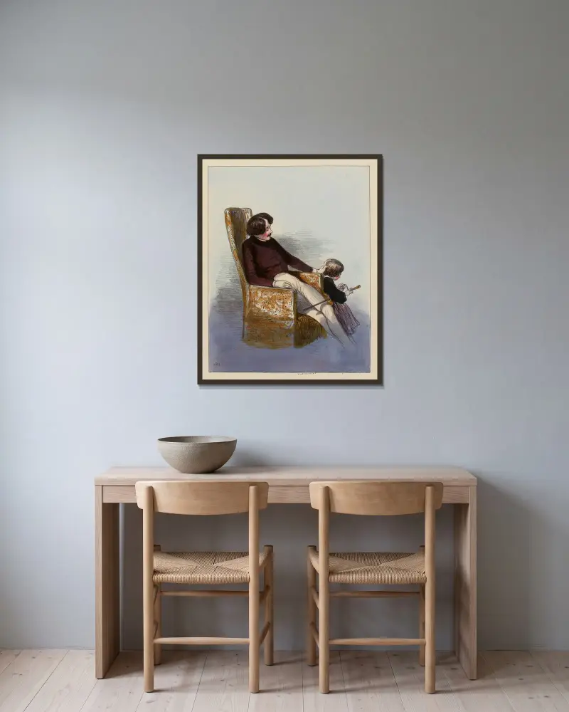 Der Stock, den Papa im Schrank von Mama gefunden hat, an dem Tag, als er so wütend war, er war viel schöner als von Paul Gavarni gerahmt an einer Wand