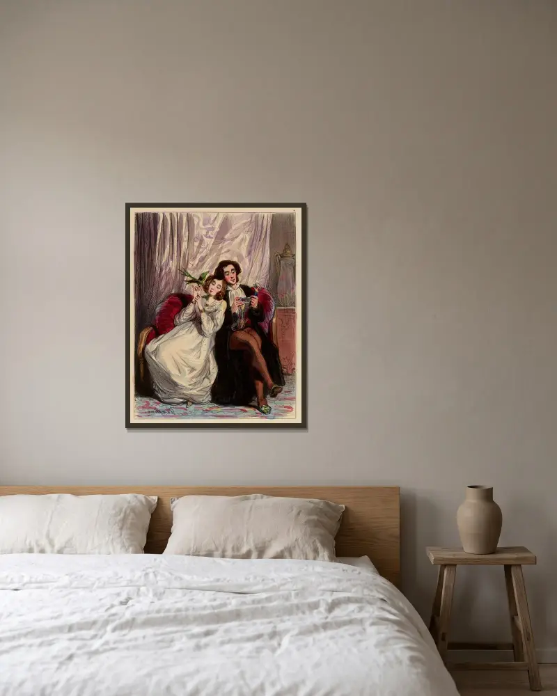 Die Flitterwochen von Paul Gavarni gerahmt an einer Wand
