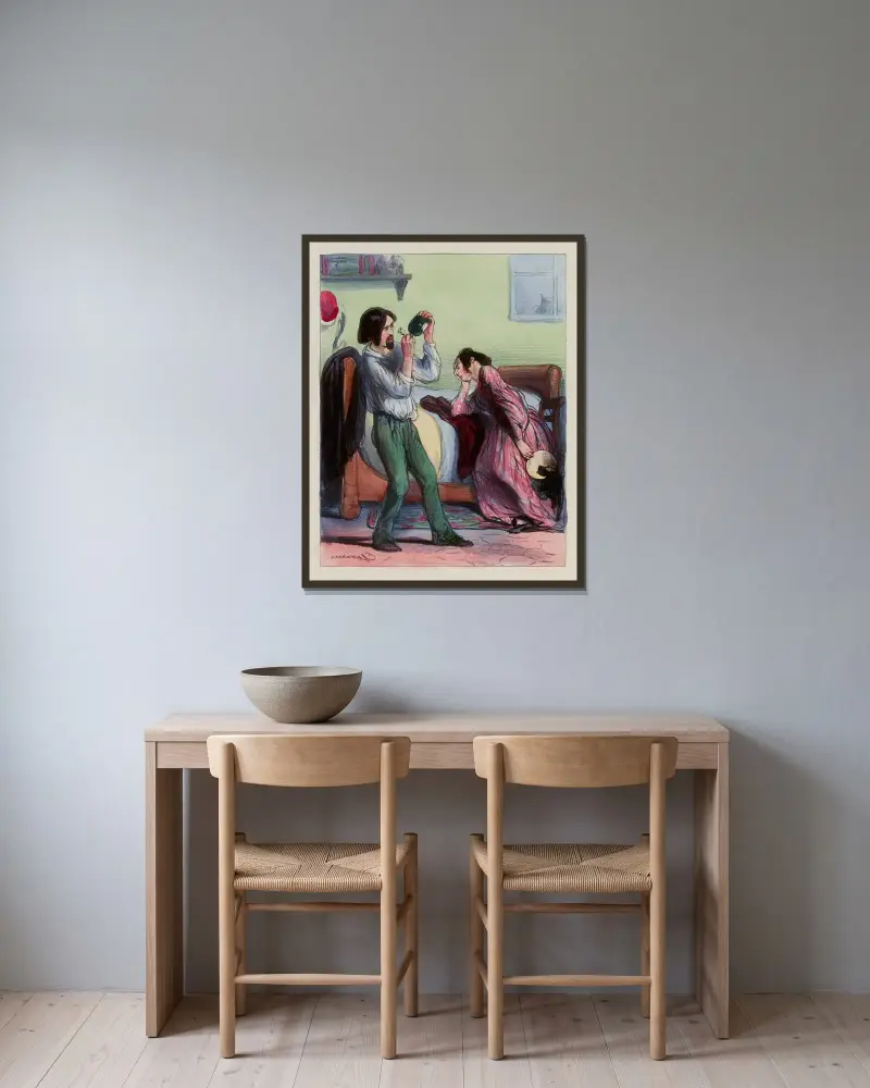Die erste Kur von Paul Gavarni gerahmt an einer Wand