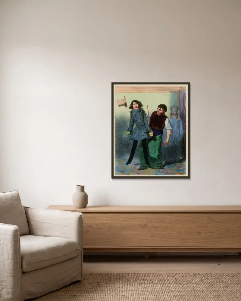 Der Vater der Lorette von Paul Gavarni gerahmt an einer Wand