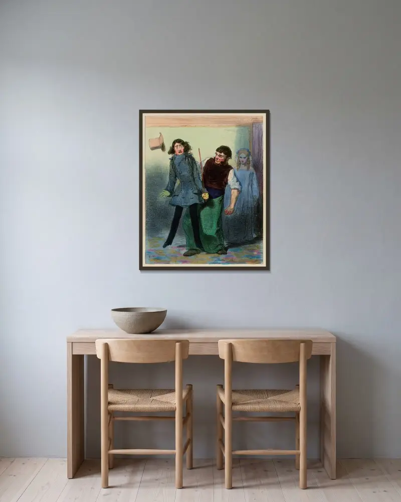 Der Vater der Lorette von Paul Gavarni gerahmt an einer Wand