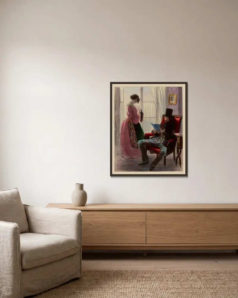 Da ist er. Zieh den Hut ab von Paul Gavarni gerahmt an einer Wand