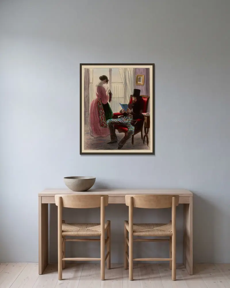 Da ist er. Zieh den Hut ab von Paul Gavarni gerahmt an einer Wand