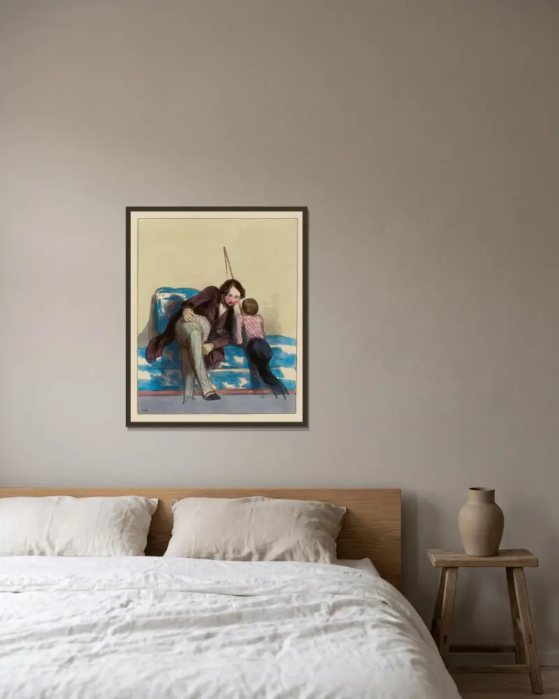 Ma tante Amélie qui disait l’autre jour à Maman. Des grises quoi donc dis av Paul Gavarni inramad på en vägg