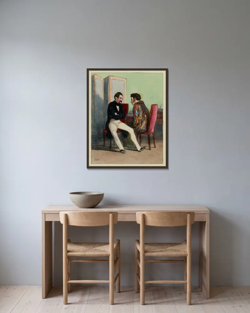 Men i din ålder, olycklige, visste jag inte vad skulder var av Paul Gavarni inramad på en vägg