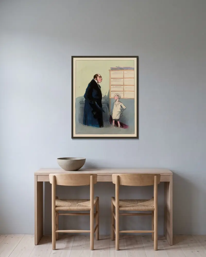 Men varför då, herr Bachu, att du alltid kommer och besvärar pappa så med din mekanik av Paul Gavarni inramad på en vägg