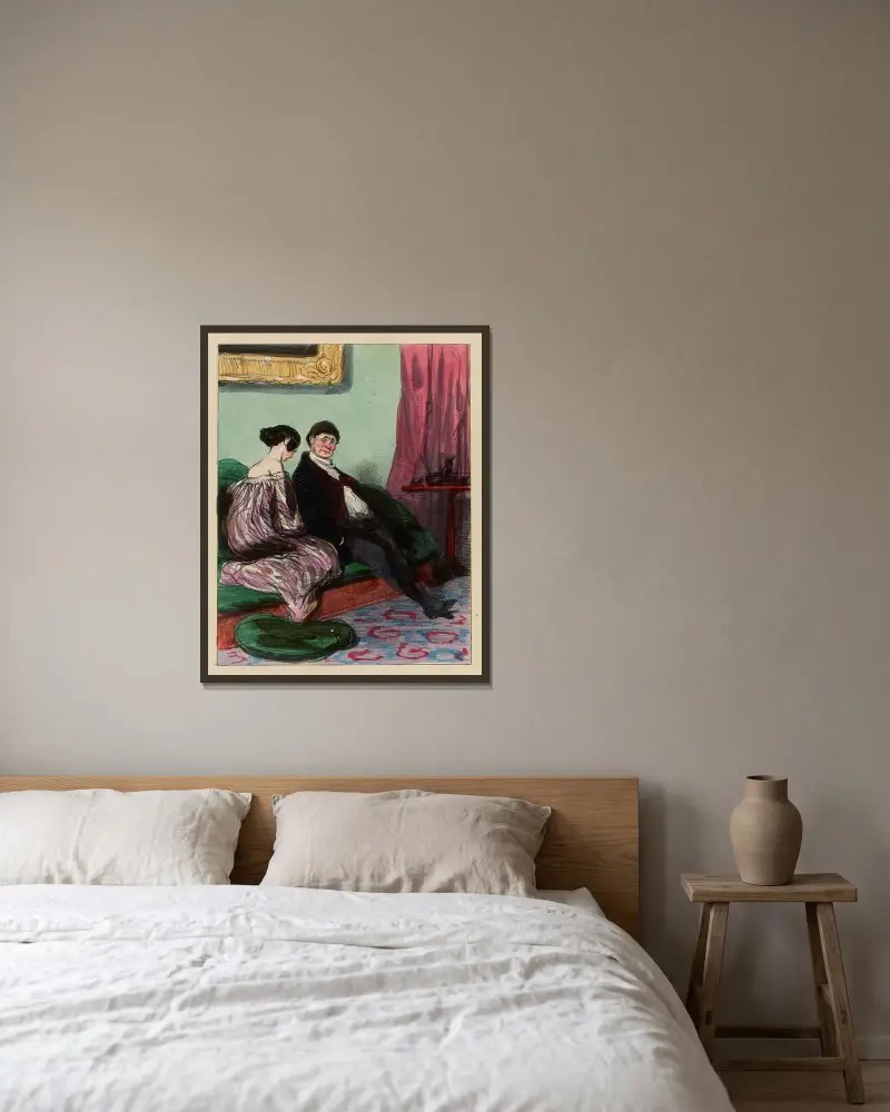 Mais qu’elle est donc la femme qui ne serait pas heureuse et fière de vous appartenir, mon Jules av Paul Gavarni inramad på en vägg