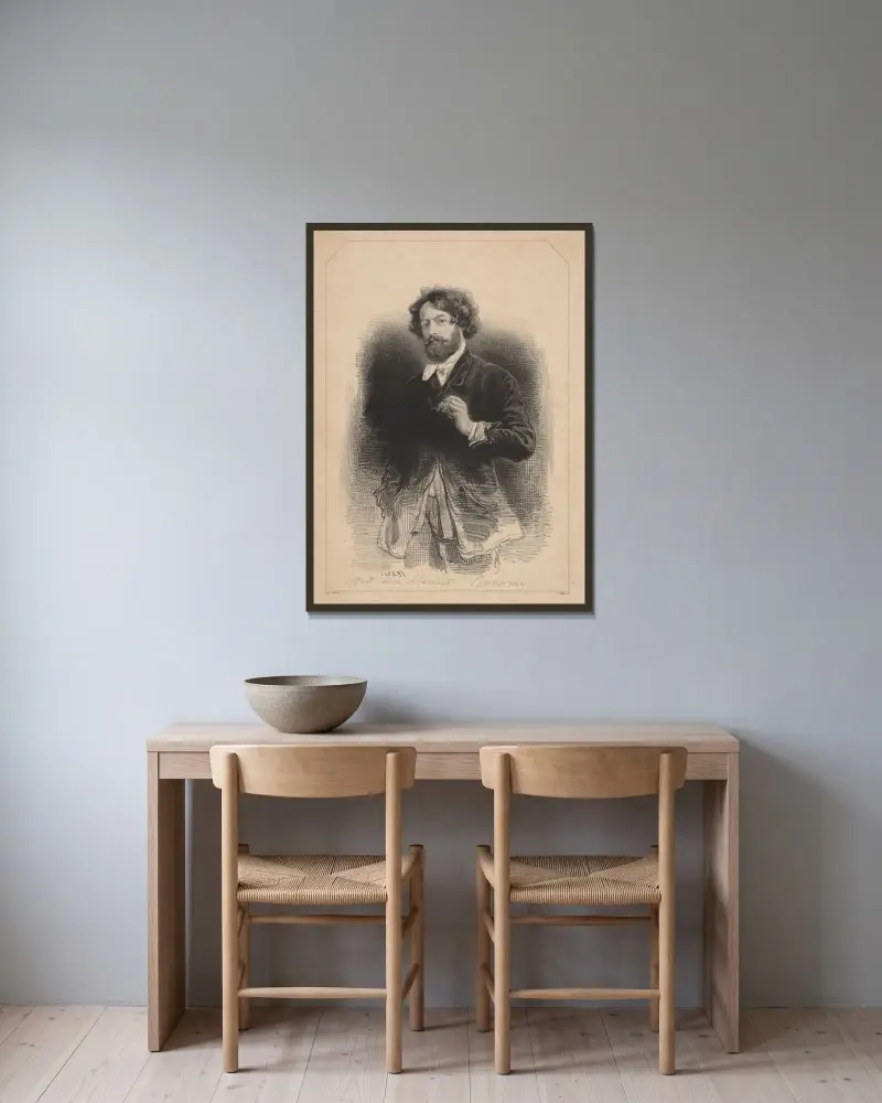 Mann mit Zigarette von Paul Gavarni gerahmt an einer Wand
