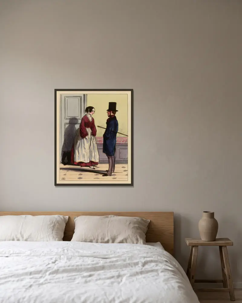 Mon Dieu çà lui a pris hier au soir après que Mossieu a été parti. ah nous avons eu joliment peur von Paul Gavarni gerahmt an einer Wand