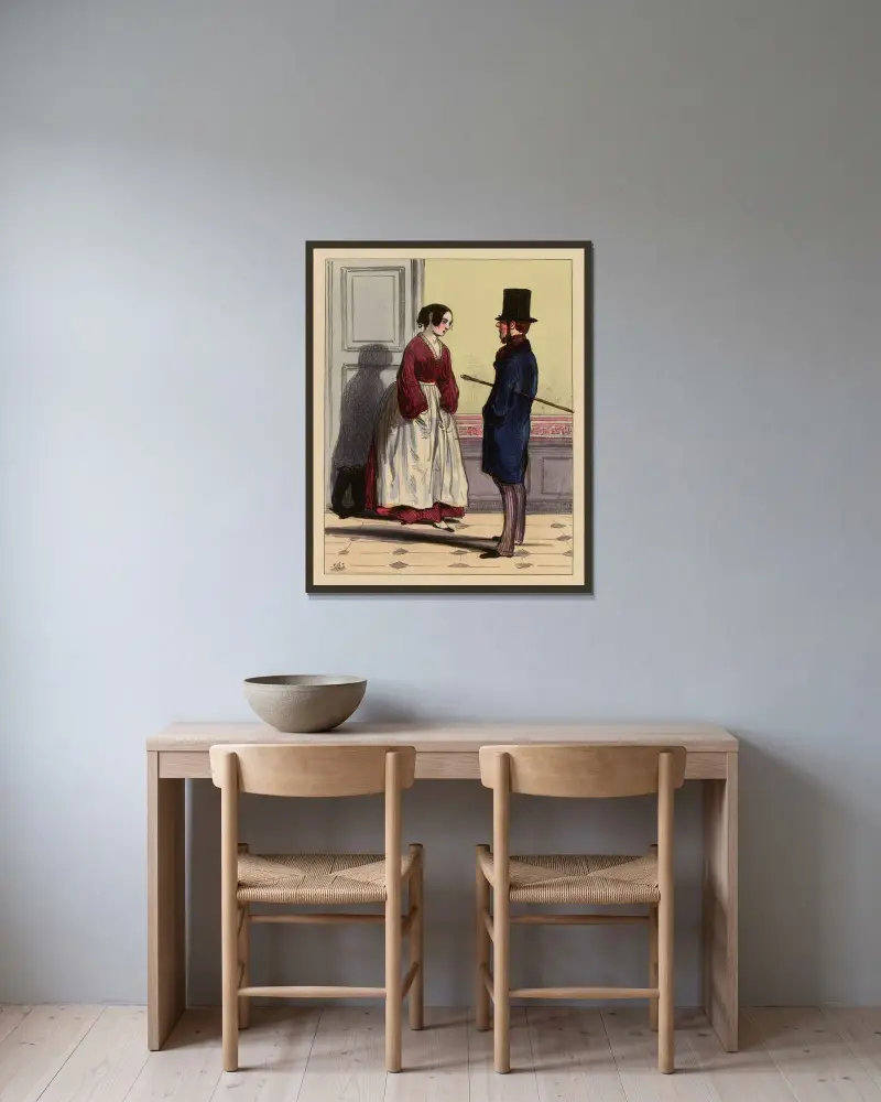 Mon Dieu çà lui a pris hier au soir après que Mossieu a été parti. ah nous avons eu joliment peur von Paul Gavarni gerahmt an einer Wand