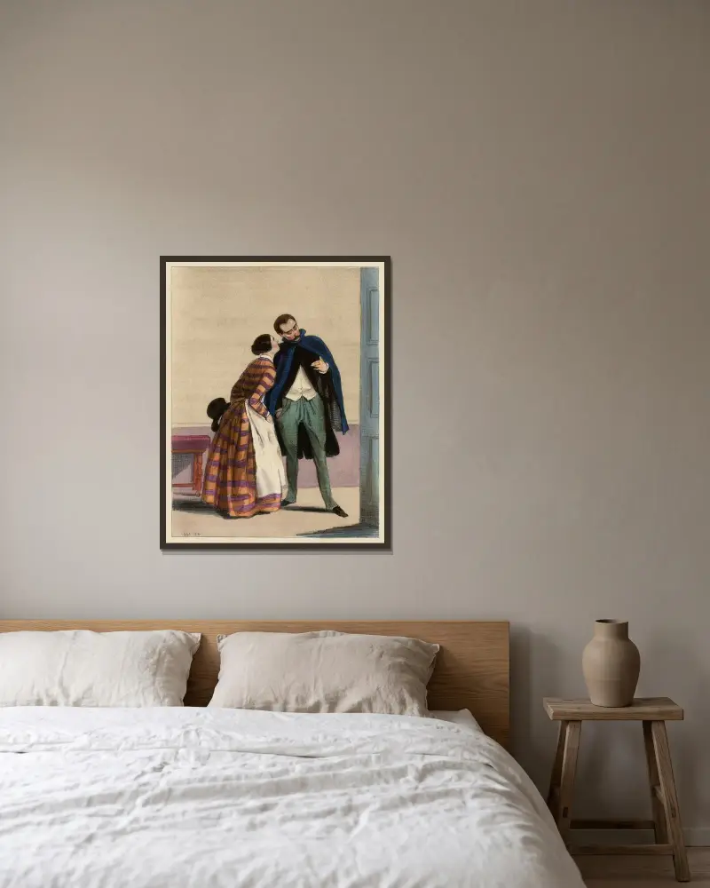 Mosieu, Mademoiselle doit souper cette nuit avec le petit jeune homme de lettres. qui traduit les orgies de Virgile av Paul Gavarni inramad på en vägg