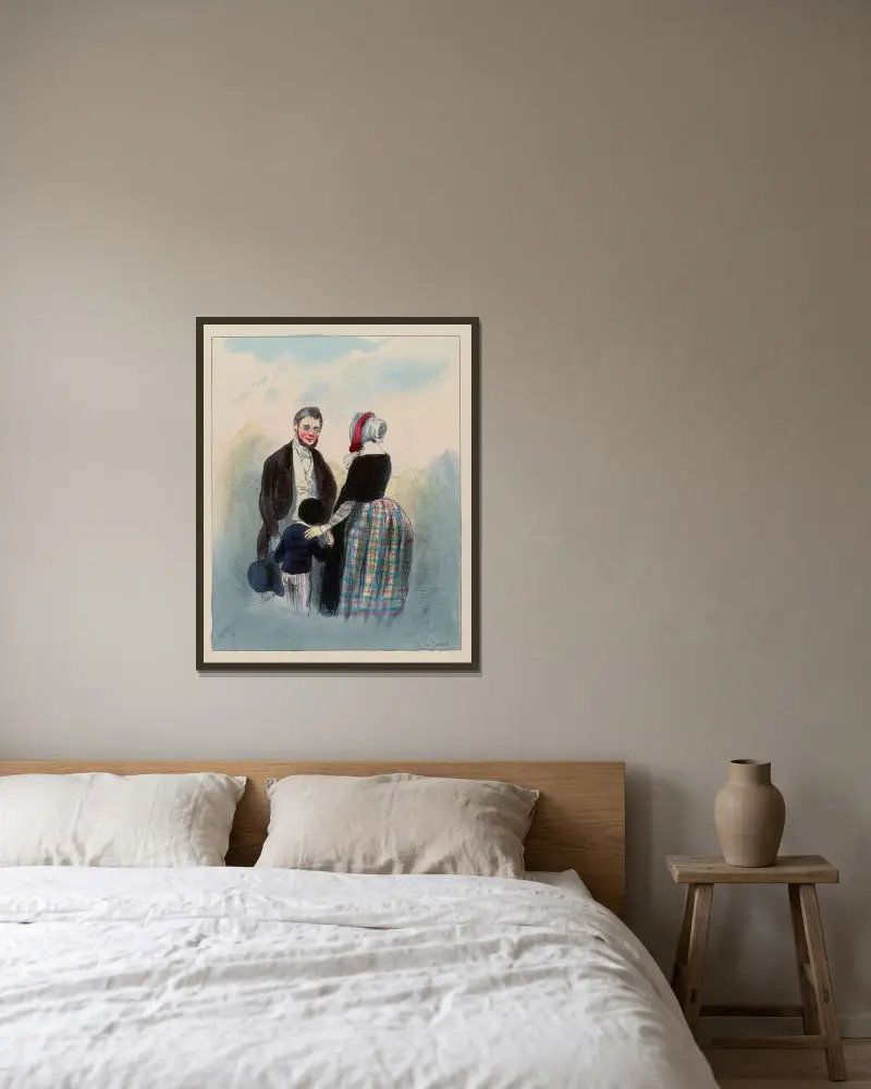 N’est-ce pas, Mosieu Prud’homme, qu’il ne faut pas mettre un H à omelette. là vois-tu M’man von Paul Gavarni gerahmt an einer Wand