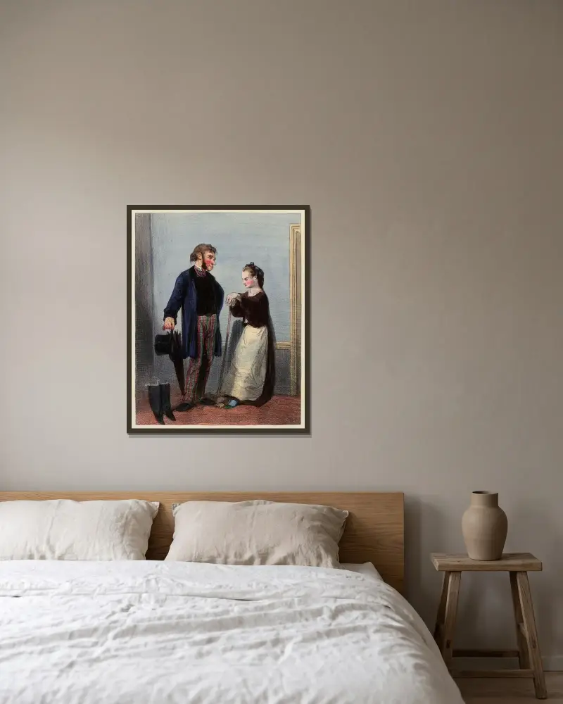 Man kann nicht mit Mademoiselle sprechen, sie macht sich die Nägel von Paul Gavarni gerahmt an einer Wand