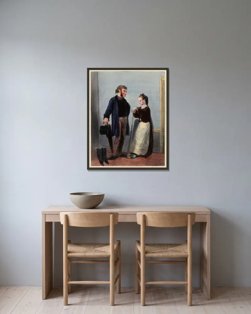 Man kann nicht mit Mademoiselle sprechen, sie macht sich die Nägel von Paul Gavarni gerahmt an einer Wand