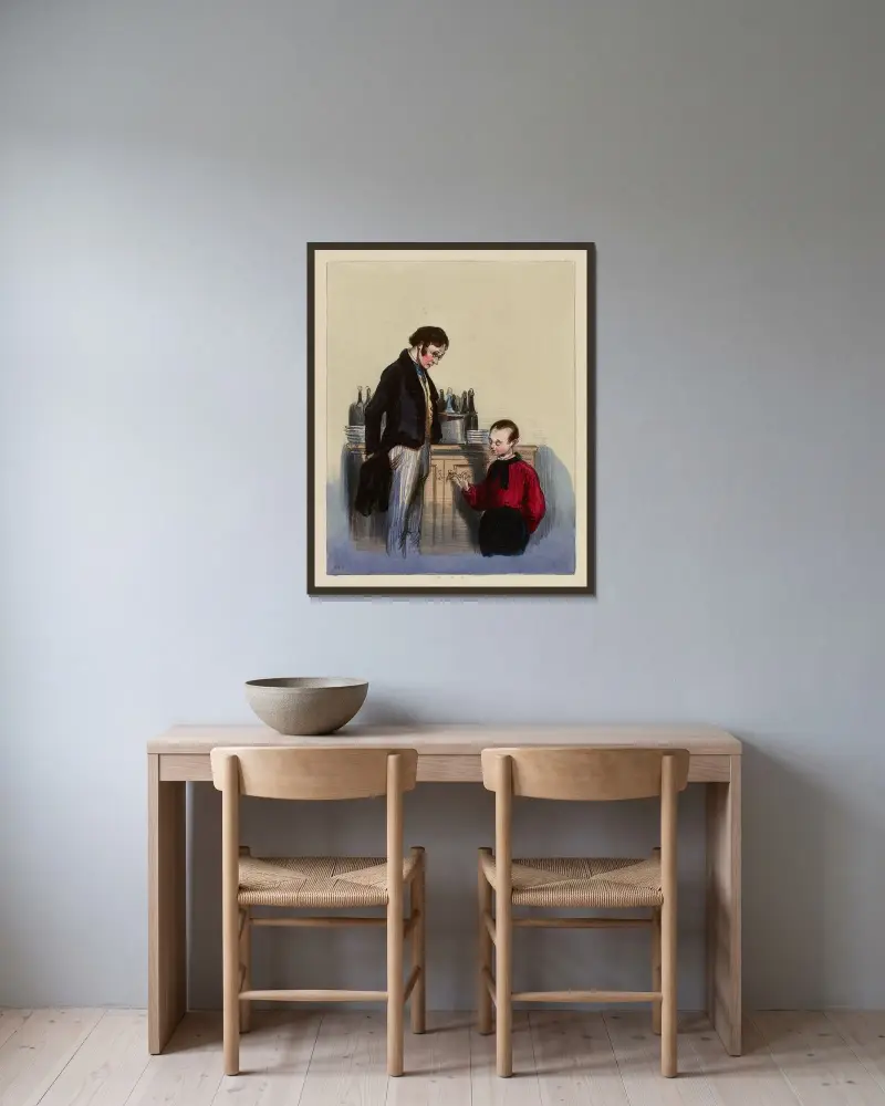 Papa, empêche donc Françoise de se moquer toujours de moi parceque je lui dis que Monsieur Ward a montré l’Anglais à M av Paul Gavarni inramad på en vägg