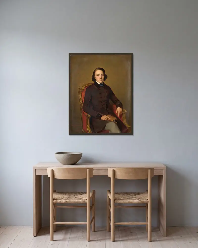 Porträtt av François-Victor Hugo av Paul Gavarni inramad på en vägg