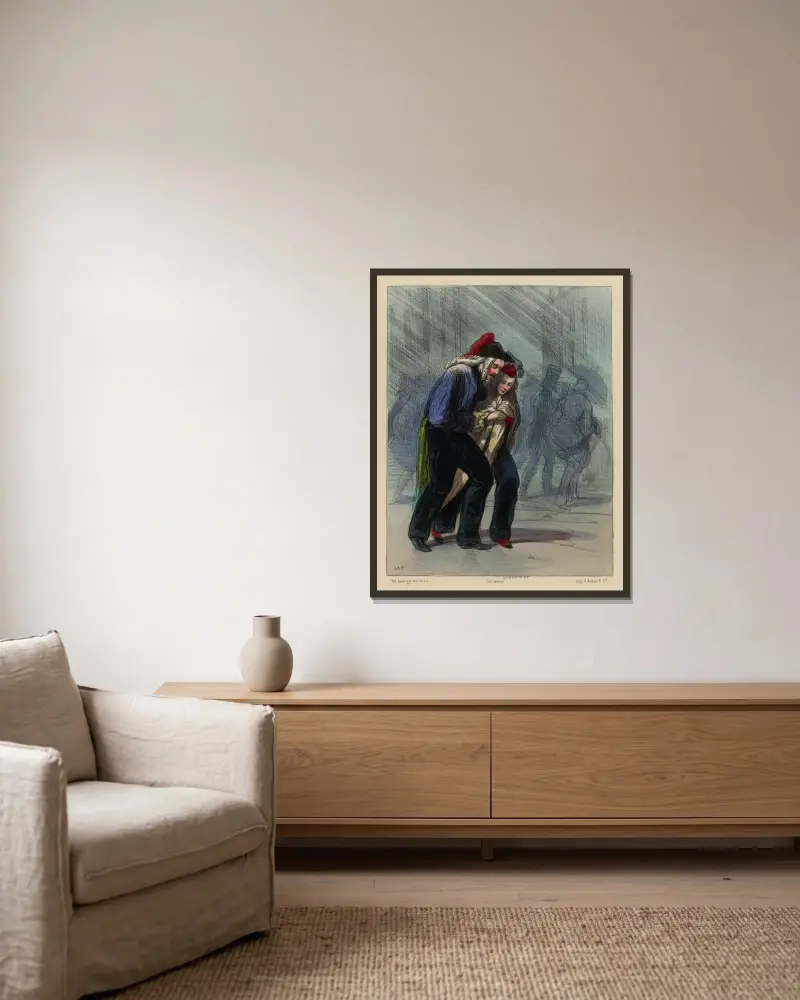 P’us que ça de bouillon Merci von Paul Gavarni gerahmt an einer Wand