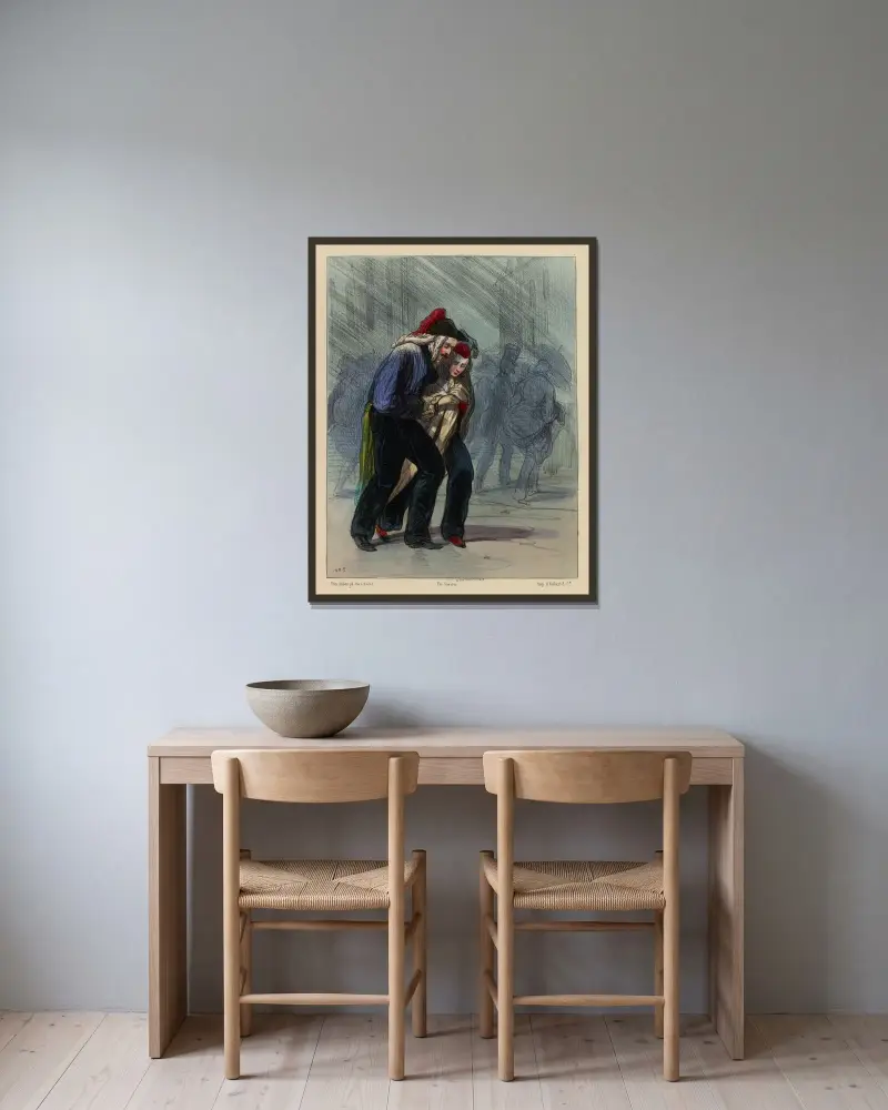 P’us que ça de bouillon Merci von Paul Gavarni gerahmt an einer Wand