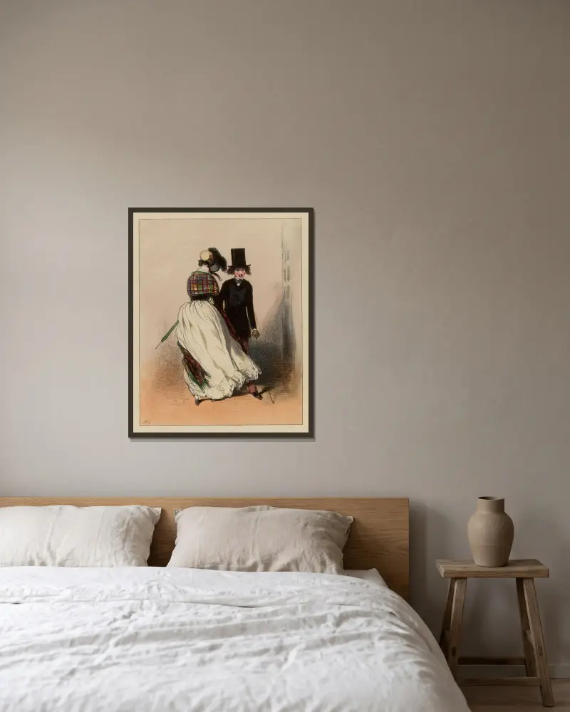 Als ich dir sagte, dass deine Agathe meinem Bengel Benjamin schöne Augen macht von Paul Gavarni gerahmt an einer Wand