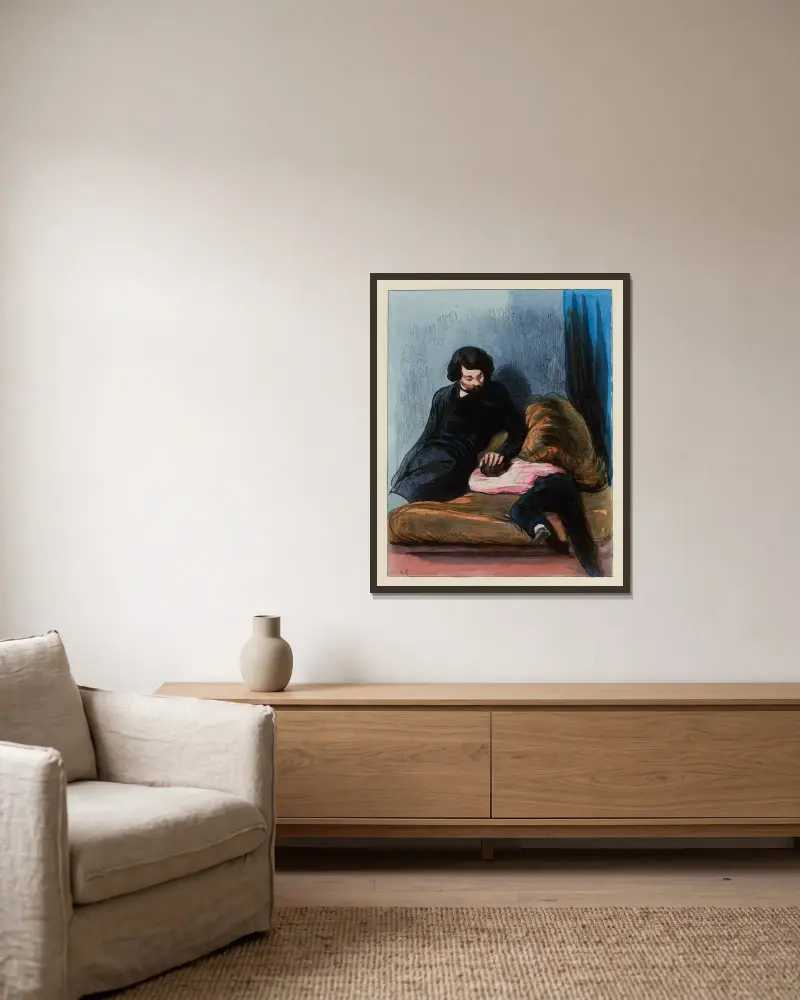 Quand Maman aime bien petit Papa, elle appelle petit Papa, ma niniche av Paul Gavarni inramad på en vägg