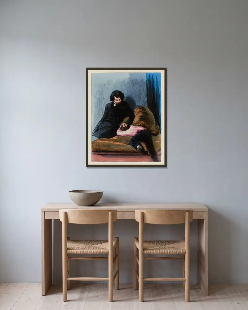 Quand Maman aime bien petit Papa, elle appelle petit Papa, ma niniche av Paul Gavarni inramad på en vägg