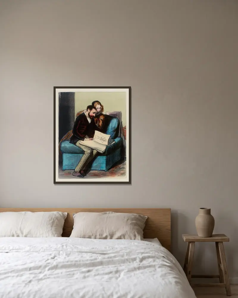 Wenn man bedenkt, dass das es ist, was ein Mann ist. und dass die Frauen das mögen. von Paul Gavarni gerahmt an einer Wand