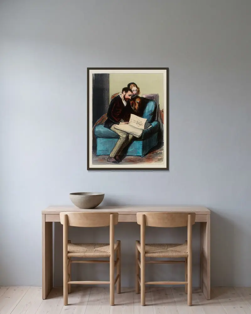 Wenn man bedenkt, dass das es ist, was ein Mann ist. und dass die Frauen das mögen. von Paul Gavarni gerahmt an einer Wand