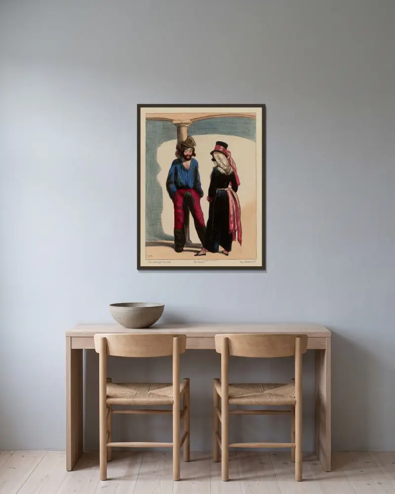 Qu’est-ce que t’as mon vieux Auguste av Paul Gavarni inramad på en vägg