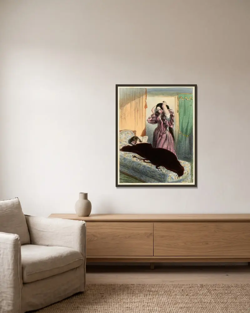 Was liest du da? von Paul Gavarni gerahmt an einer Wand